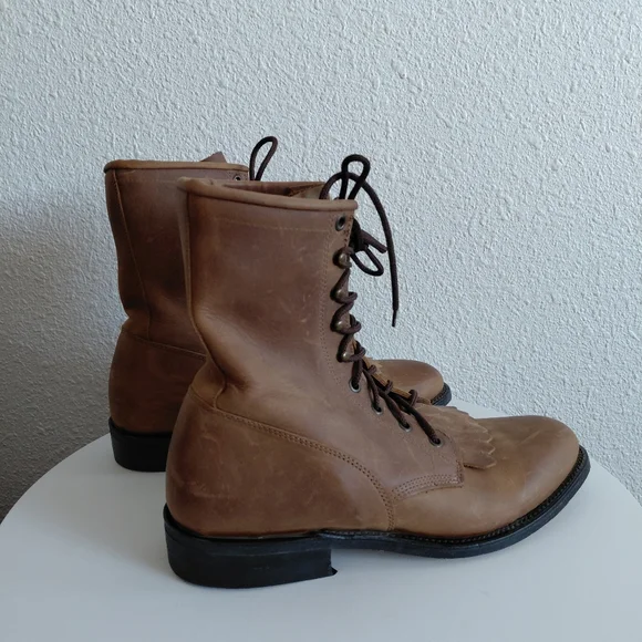 VTG Silver Rebel Brown Leather Lace-Up Boots Fringe Equestrian - Picture 4 of 14